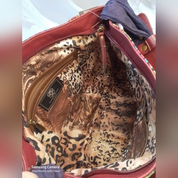 🌟Final🌟NWT SHARIF 1827 Tapestry Needlepoint Red & Purple Tote. - Picture 8 of 10